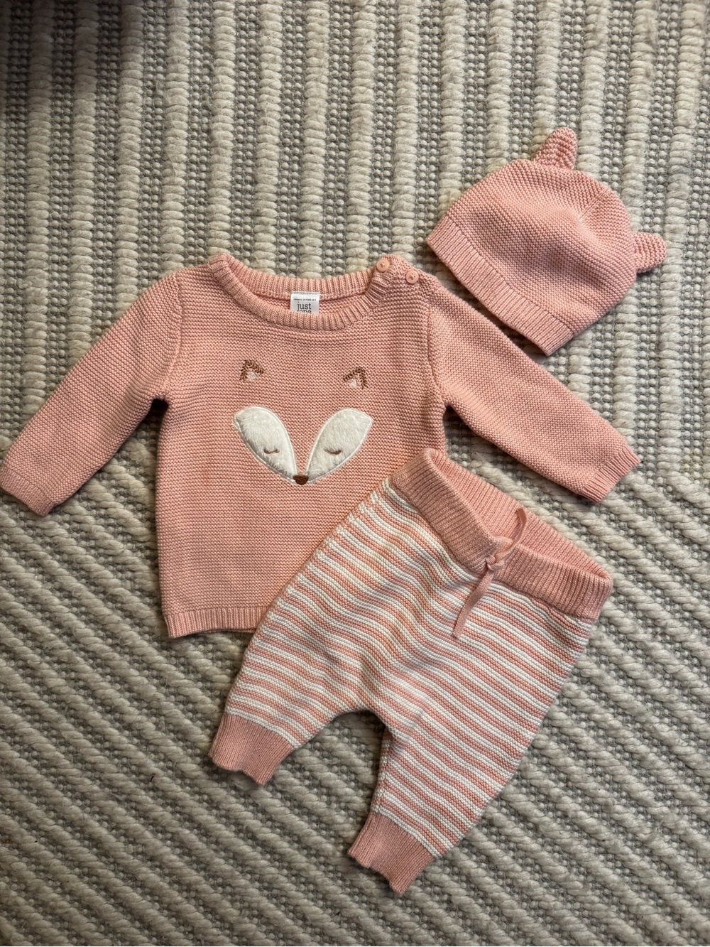 Soft Knit Light Pink Fox Kids Matching Set with Hat
